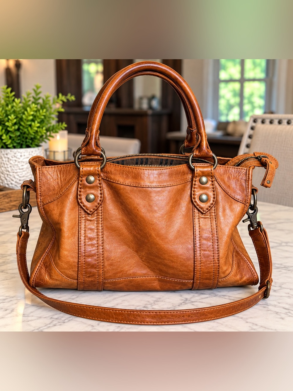 FRYE AND CO. Cognac Leather Shoulder Satchel